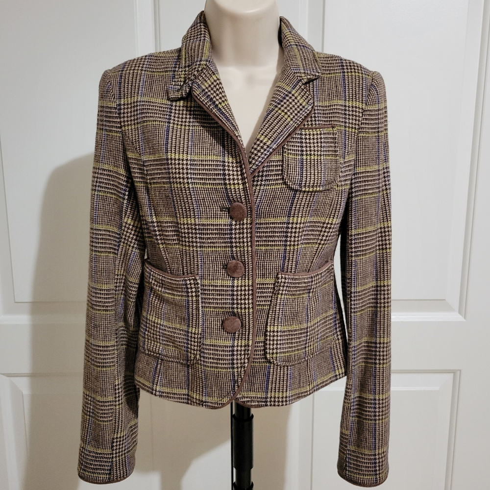 American Eagle Outfitters Plaid Blazer with Elbow Patches